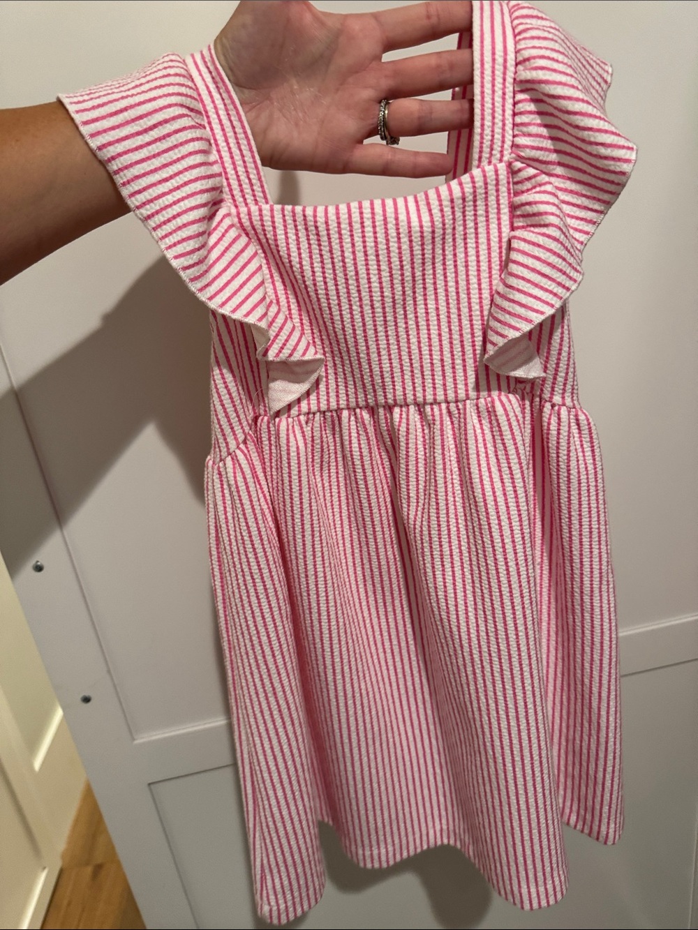 Zara Girls Pink Stripe Ruffle Strap Dress